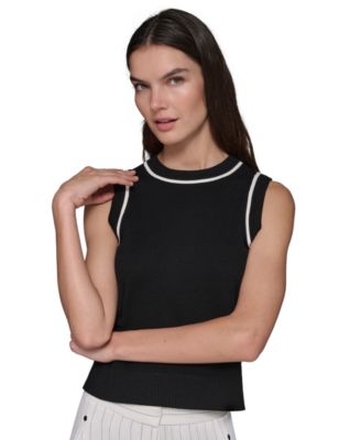 KARL LAGERFELD PARIS - Women's Contrast-Trim Sleeveless Sweater