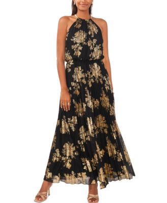 MSK - Pleated Foil-Print Blouson Maxi Dress