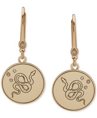 DKNY - Gold-Tone Pav&eacute; Snake Coin Drop Earrings