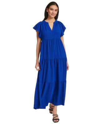 Calvin Klein - Women's Split-Neck Tiered Maxi Dress