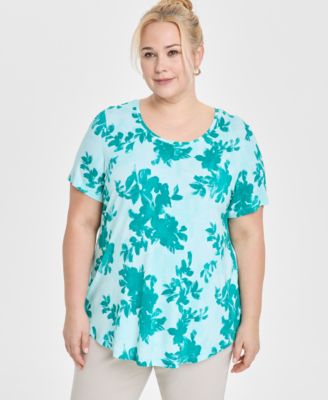 JM Collection - Plus Size Magnolia Scoop-Neck Short-Sleeve Top