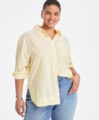 On 34th - Trendy Plus Size Striped Cotton Button-Front Shirt