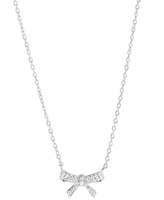 Macy's - Cubic Zirconia Pav&eacute; Bow Pendant Necklace in Sterling Silver, 16" + 3" extender