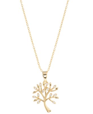 Macy's - Cubic Zirconia Tree Of Life Pendant Necklace (1/4 ct. t.w.) in 14k Gold over Sterling Silver