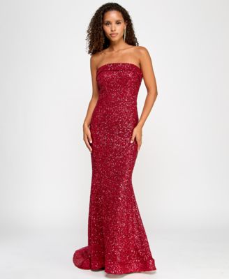 B Darlin - Juniors' Red-Sequin Foldover Floor-Sweeping Gown