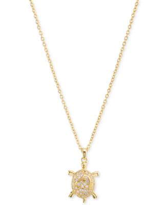 Macy's - Cubic Zirconia Turtle Pendant Necklace (3/8 ct. t.w.) in 14k Gold over Sterling Silver
