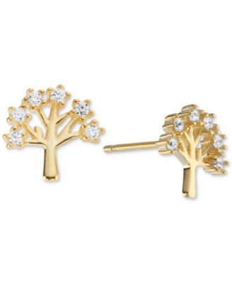 Macy's - Cubic Zirconia Tree Stud Earrings (1/3 ct. t.w.) in 14k Gold over Sterling Silver