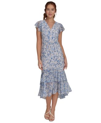 Tommy Hilfiger - Women's Floral Print Chiffon Flutter-Sleeve Midi Dress