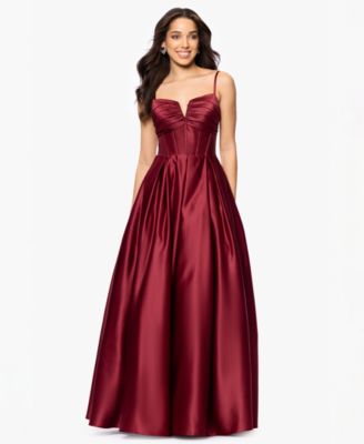 Blondie Nites - Juniors' Satin Notch-Neck Ball Gown