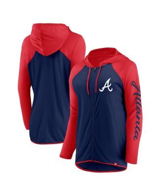 Fanatics - Women's Navy/Red Atlanta Braves Script Sleeve Full-Zip Hoodie