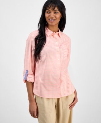 Nautica Jeans - Women's Gingham Cotton Roll-Tab Shirt