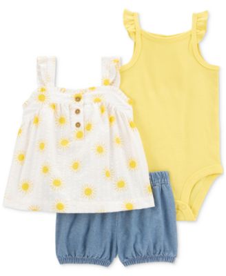 Carter's - Baby Girls Flutter-Strap Bodysuit, Seersucker Top & Shorts, 3 Piece Set