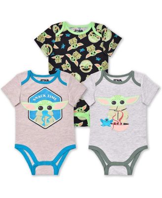 Children's Apparel Network - Baby Boys and Girls Grogu Gray/Pink/Black The Mandalorian Bodysuit 3-Pack Set