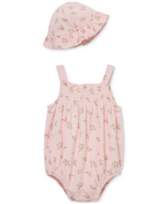 Little Me - Baby Girls 2-Pc. Ditsy Floral Terry Bubble Romper & Bucket Hat Set