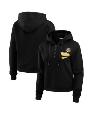 WEAR by Erin Andrews - Women's Black Boston Bruins Waffle-Knit Pullover Hoodie