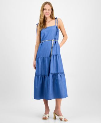 julia jordan - Women's Sleeveless Tie-Shoulder-Strap Tiered Maxi Dress