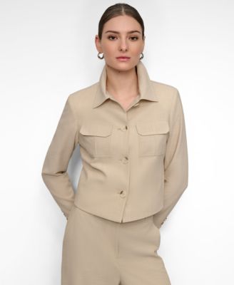DKNY - Women's Seersucker Button-Front Cropped Jacket