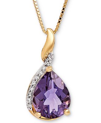 Macy's - Blue Topaz (7/8 ct. t.w.) & Diamond Accent Pendant Necklace in 14k Gold (Also in Amethyst)
